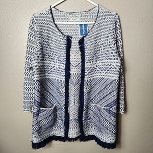 Lucky Brand Navy/Cream Aztec Woven Blanket Long Cardigan Coatigan-Size XL (NWT)